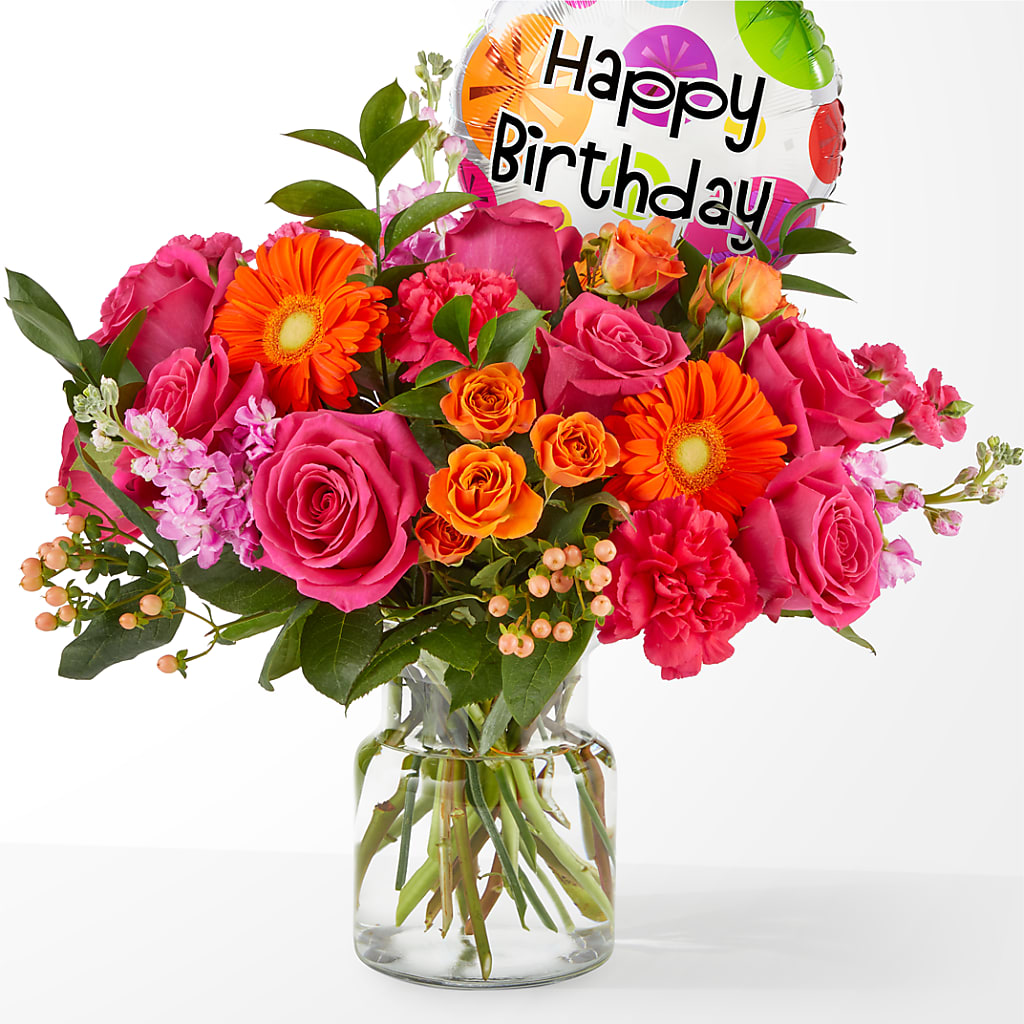 Fiesta Bouquet with Birthday Balloon – Alex Floral, Stockton CA