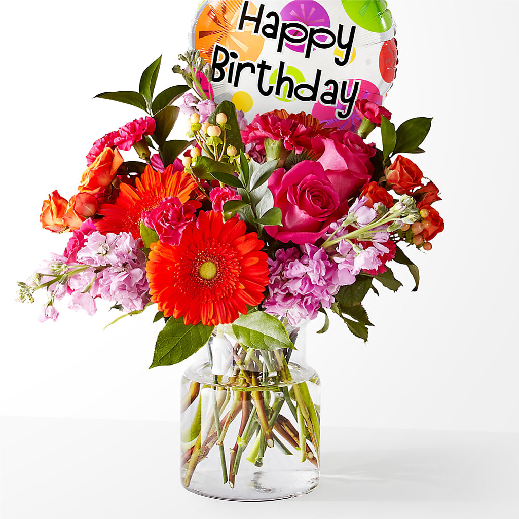 Fiesta Bouquet with Birthday Balloon – Alex Floral, Stockton CA