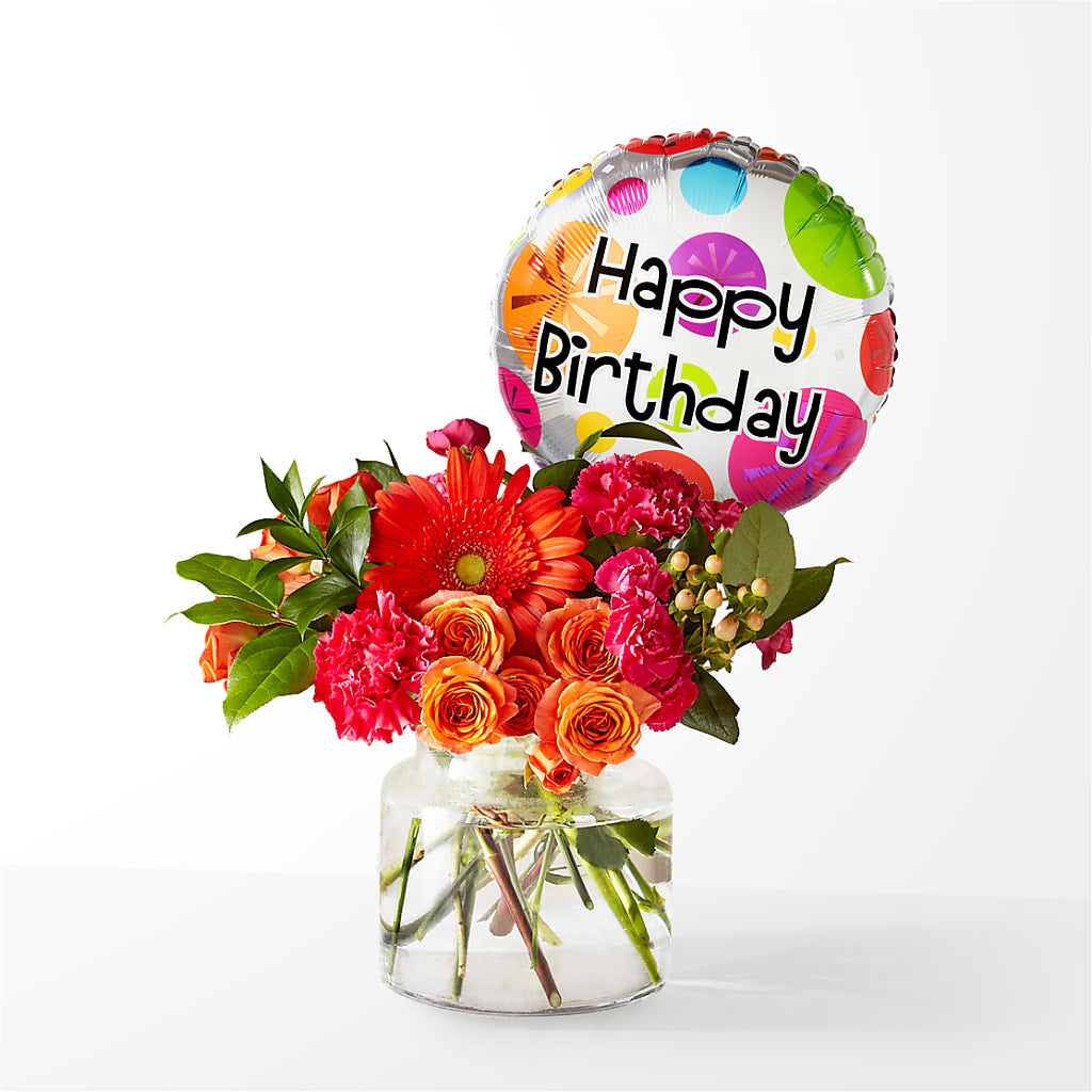 Fiesta Bouquet with Birthday Balloon – Alex Floral, Stockton CA