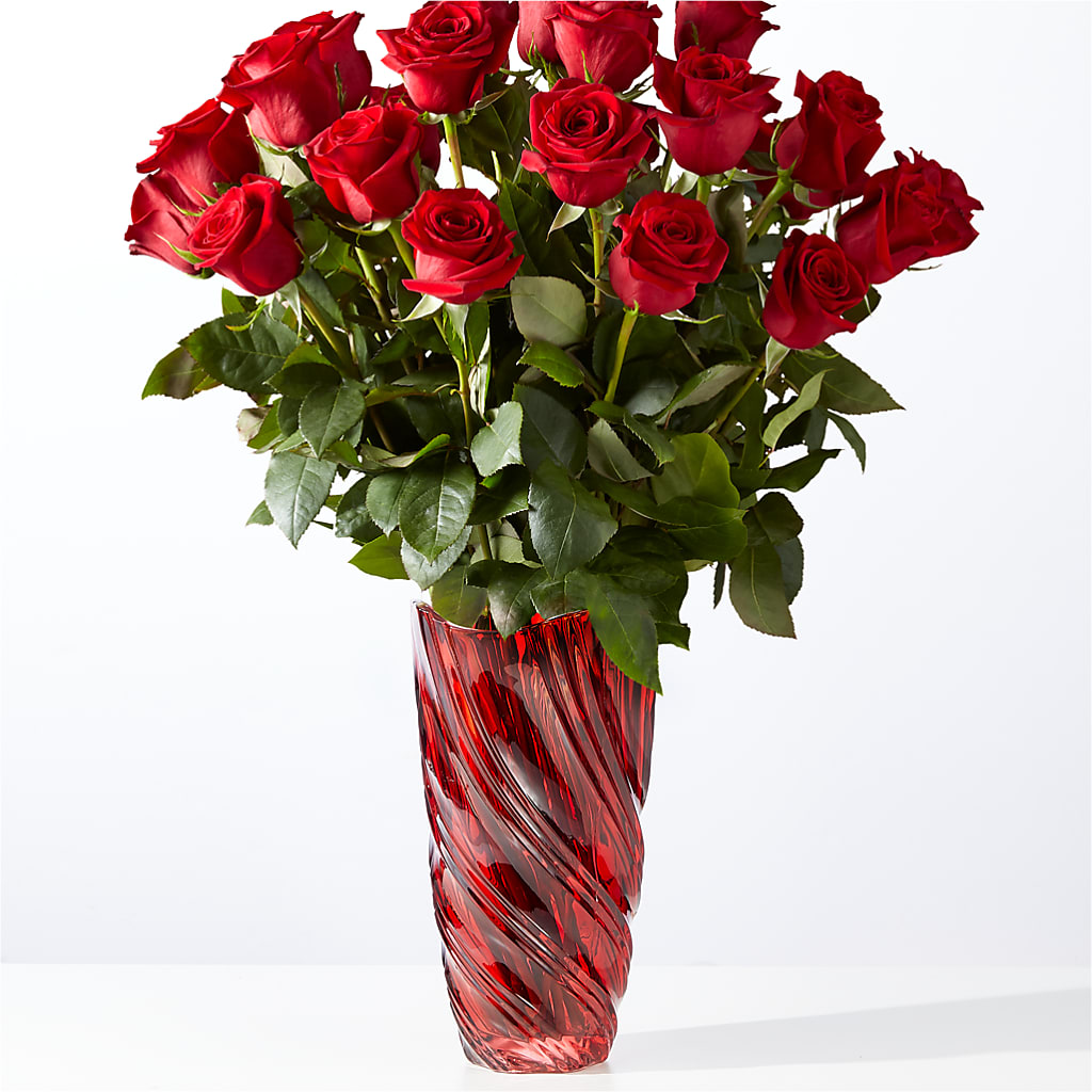 Classic Love Red Rose Bouquet with Luxe Swirl Vase – Alex Floral, Stockton CA