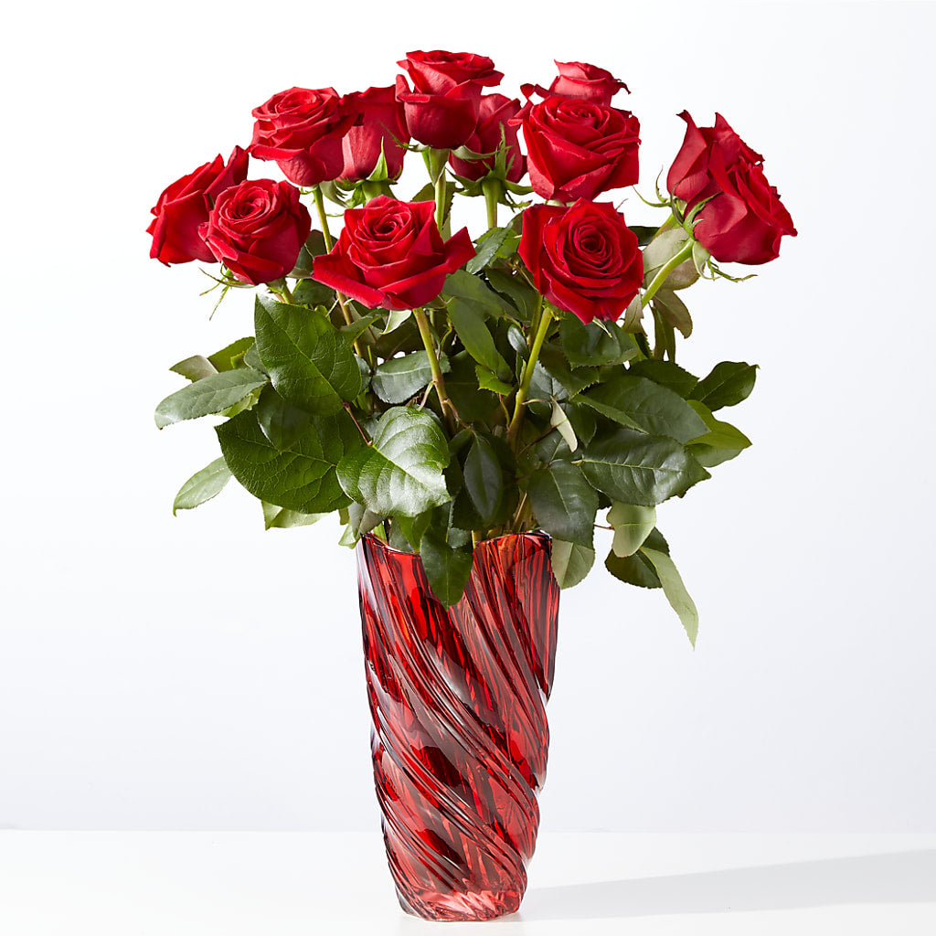 Classic Love Red Rose Bouquet with Luxe Swirl Vase – Alex Floral, Stockton CA