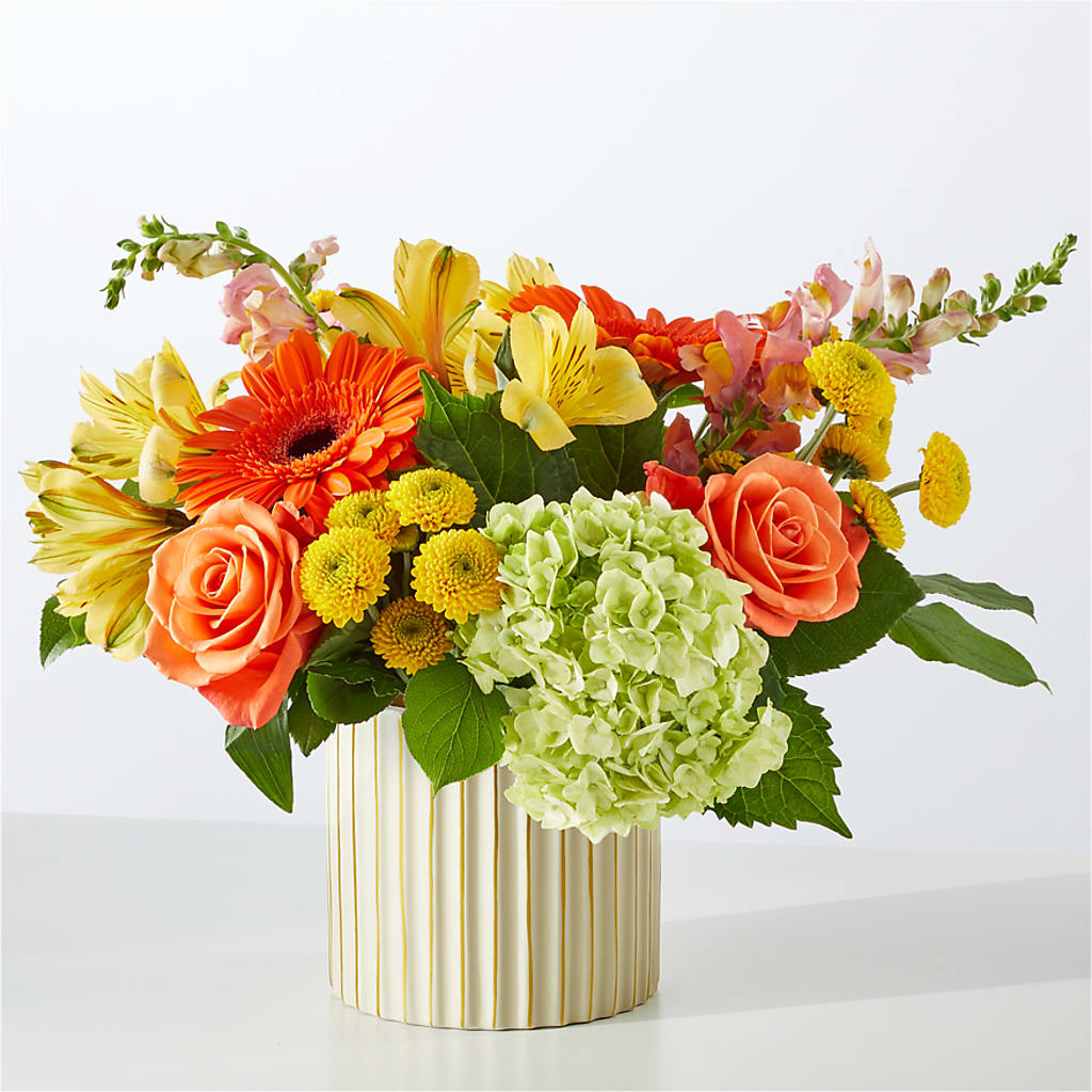 Autumn Sunshine Bouquet with Ivory Vase –  Alex Floral, Stockton CA