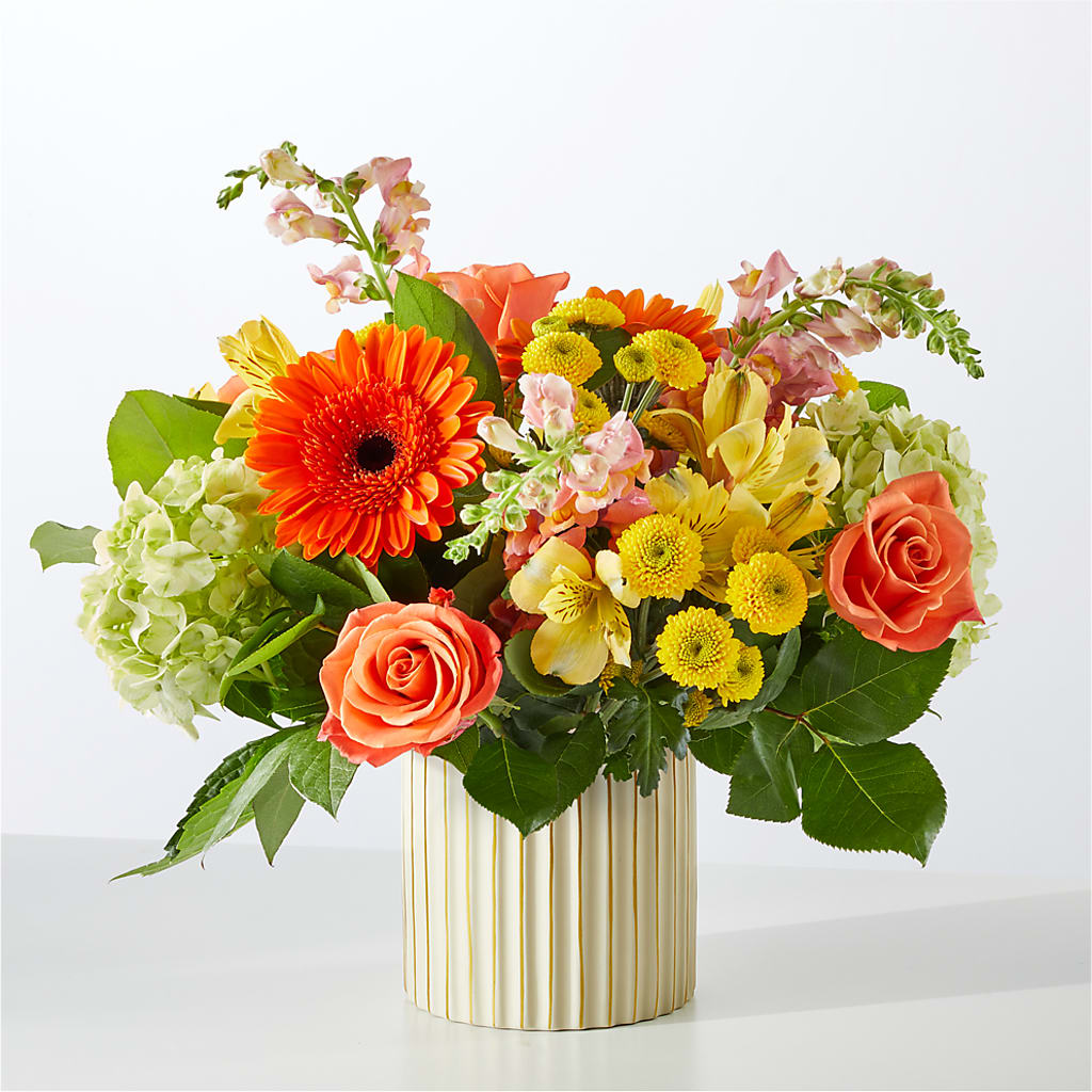 Autumn Sunshine Bouquet with Ivory Vase –  Alex Floral, Stockton CA