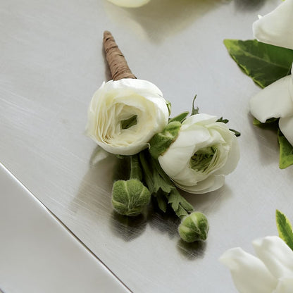 White Ranunculus Boutonniere –  Alex Floral, Stockton CA
